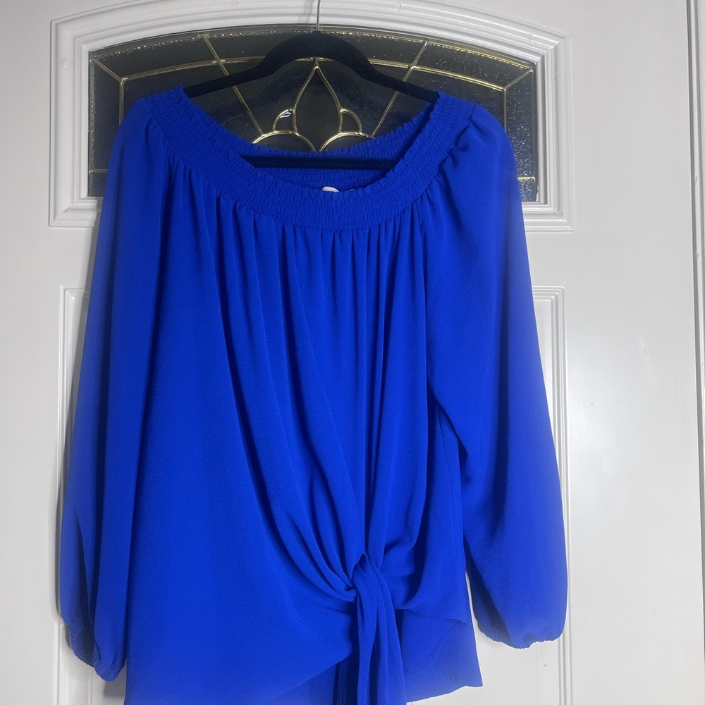 Michael Kors Blue 3/4 Sleeve Tie Front Blouse